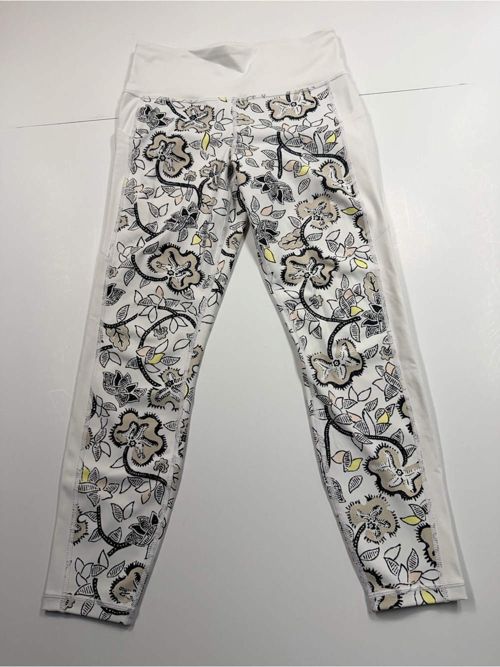 Athleta White Floral Print Jeggings with Yellow Accents